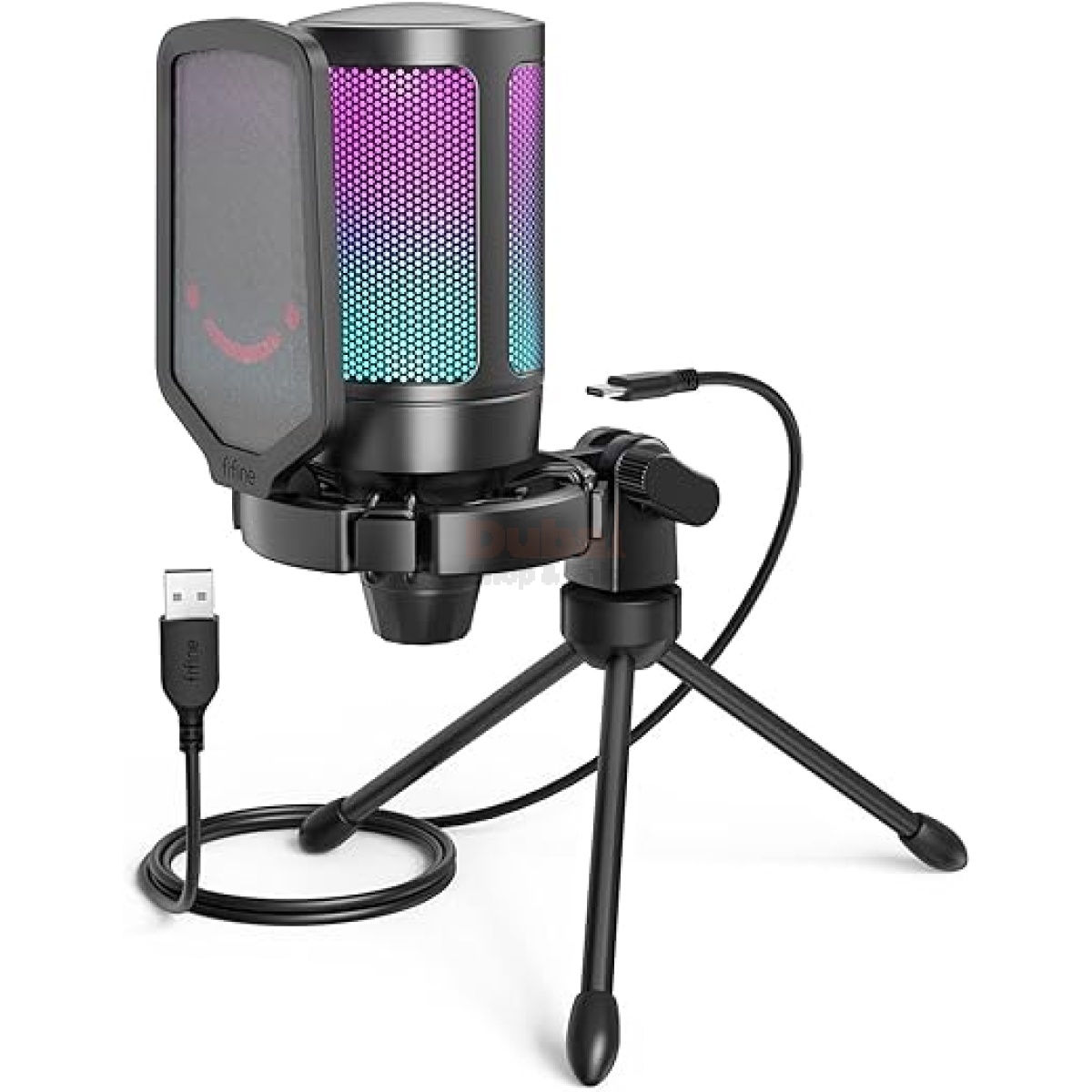 FIFINE Gaming USB Microphone for PC PS5, Condenser Mic with Quick Mute, RGB Indicator, Tripod Stand, Pop Filter, Shock Mount, Gain Control for Streaming Discord Twitch Podcasts...